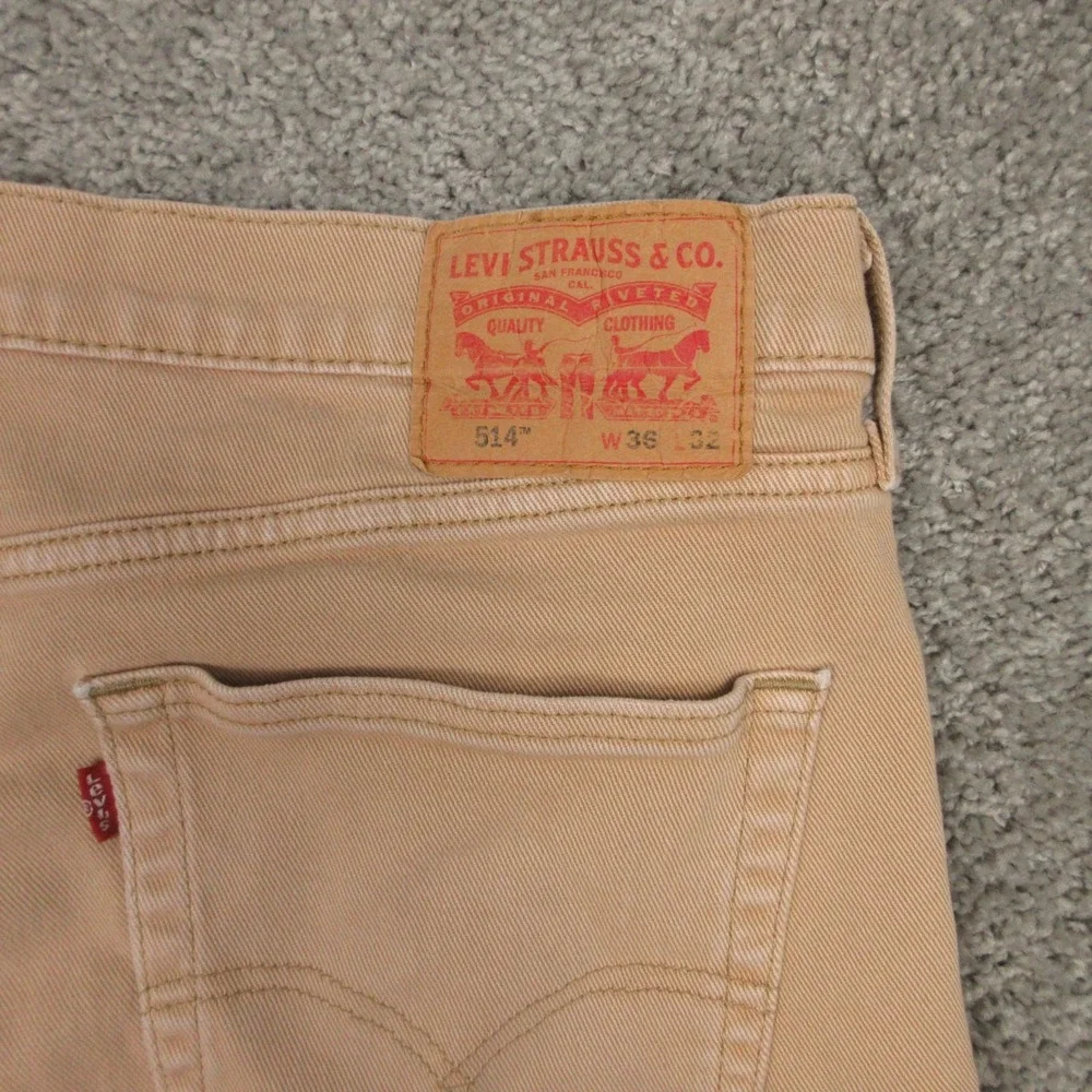 Levis Jeans Mens 36x32 Tan 514 Slim Straight Faded Zip Fly Light Denim Pant Work